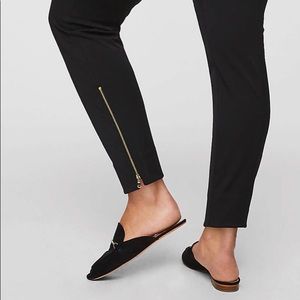 Loft Ankle Pants Black with gold ankle zipper.
